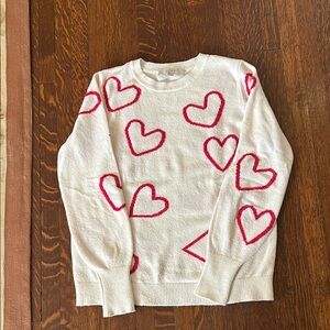 LOFT White Sweater with Red Heart Design